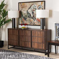 Baxton Studio MPC8009-Walnut-Sideboard Baxton Studio Neil Modern and Contemporary Walnut Brown Finished Wood and Black Finished Metal 3-Door Dining Room Sideboard Buffet
